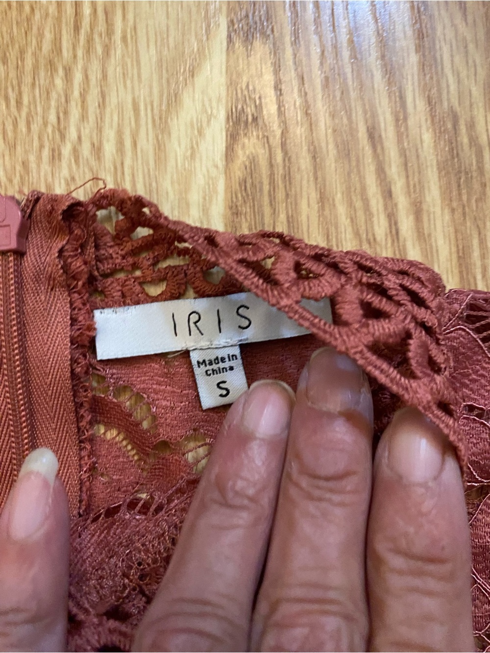 iris Rust Lace Sleeveless High-Neck Mini Dress Size Small - Picture 8 of 10